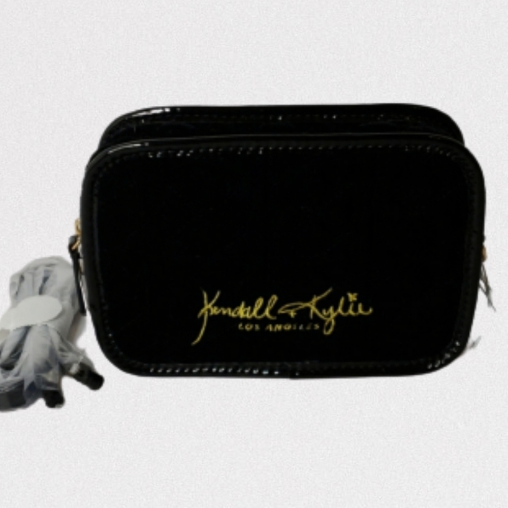 Kendall & Kylie Black with Gold Quilted Metallic Velour Crossbody